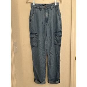 Fidelity Denim Panther Rolled Cargo Pants Women's 24 Blue Chambray Denim NWT